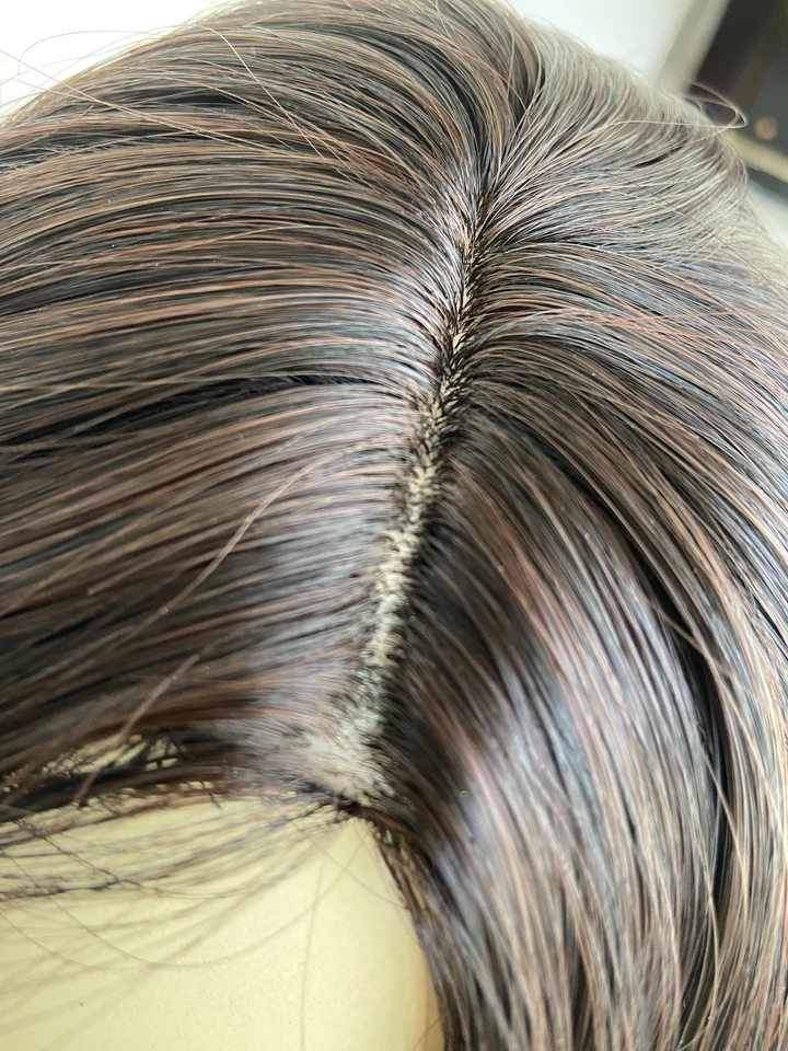 Perucas femininas naturais femininas de comprimento médio marrom escuro bob ondulado mistura de cabelo humano calor ok - Imagem 4 de 4