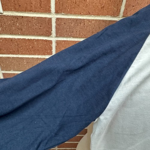Vintage 1980s Raglan t shirt Screen Stars Blank White Blue Made in USA Small S - Picture 9 of 14