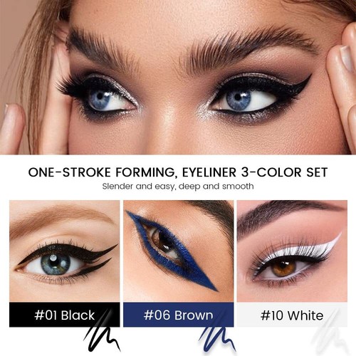 Evpct 3 Piezas Negro Azul Real Blanco Líquido Ala Delineador de Ojos Sello Lápiz de Ojos Maquillaje - Imagen 2 de 6