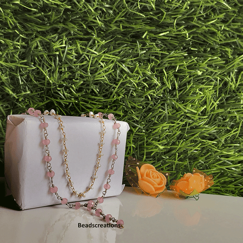 Natural Rose Quartz and White Pearl Rosary Necklace Gemstone Jewelry Gift Her - Picture 5 of 6