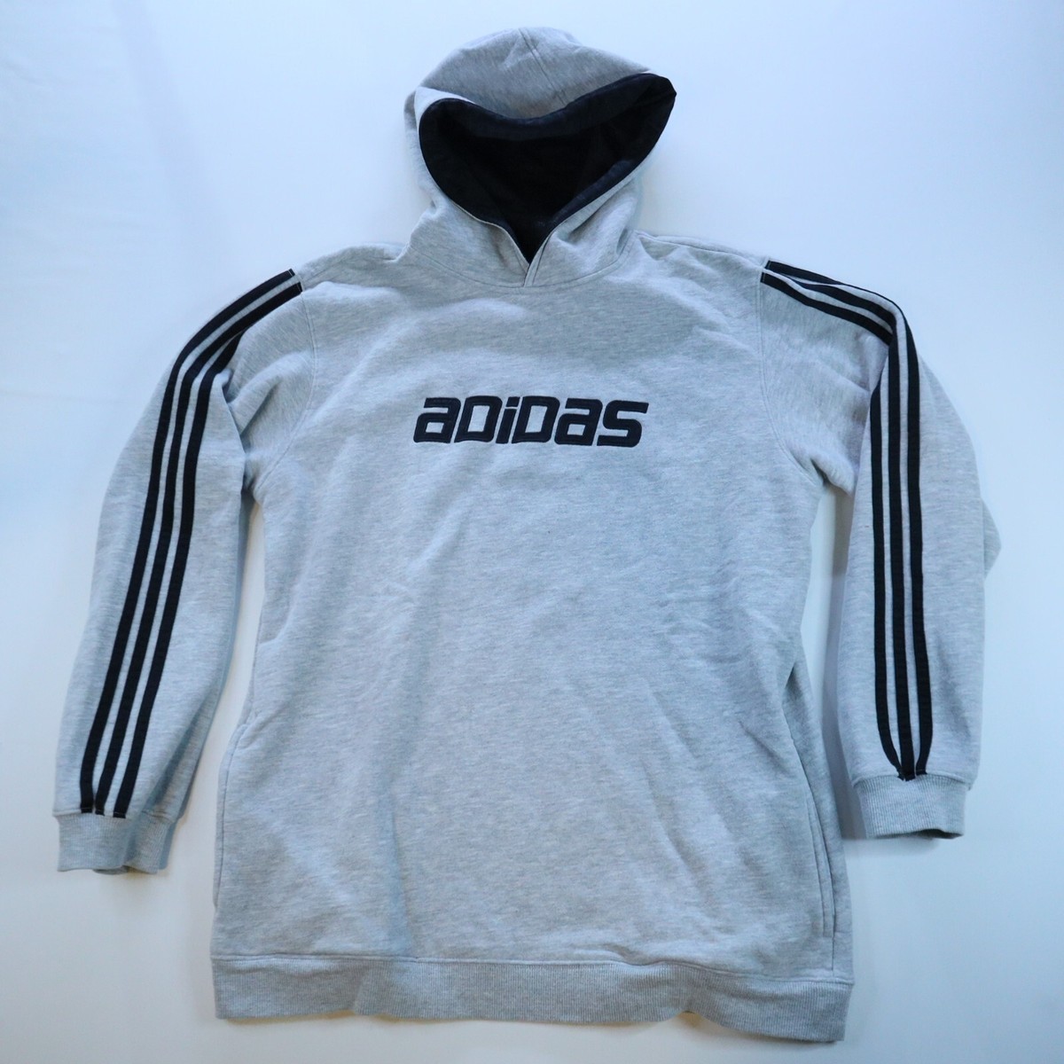 Y2K Adidas Spellout Logo Pullover Hoodie Size XL Grey Stripes