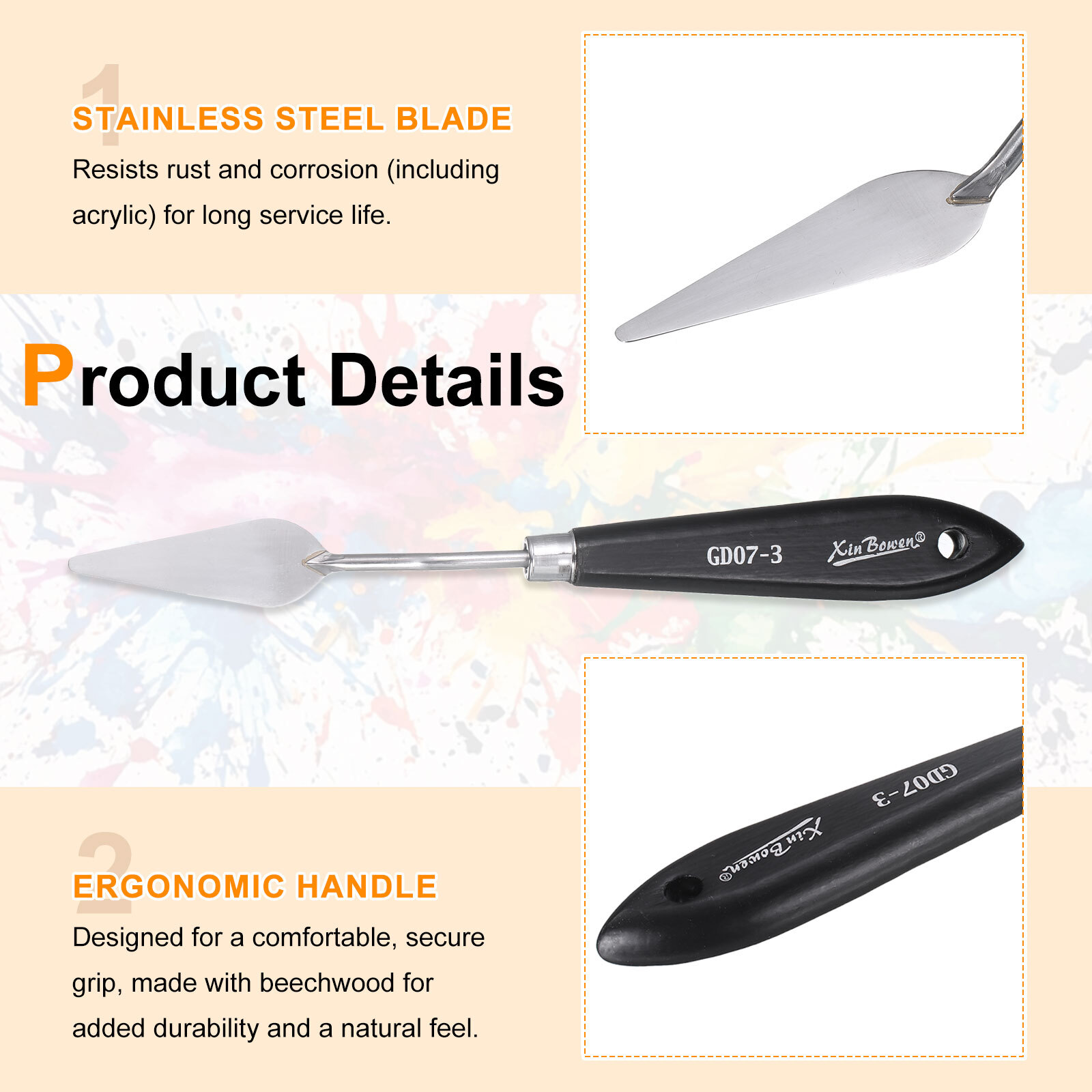 Painting Palette Knife 8.07" Stainless Steel Blade Beech Wood Handle