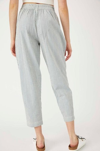 NWT Free People Make A Stand Stripe Seersucker Pants Size Small Blue & White - Picture 4 of 13