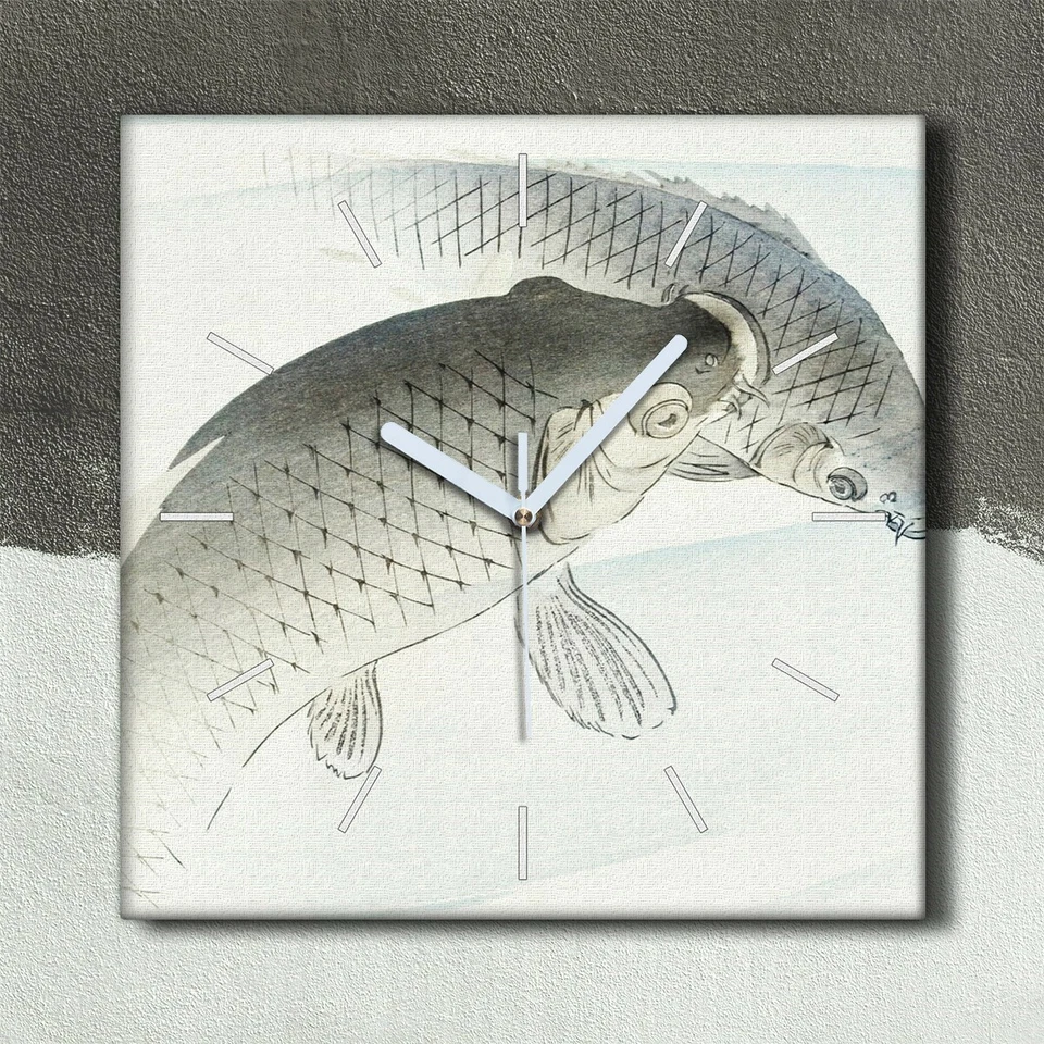 Wanduhr Uhr Wandbild Leinwand 30x30 Malerei Asiatische Tier Fische Kunst - Bild 3 von 4