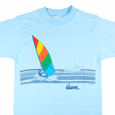 Vintage Windsurfing Guam T Shirt Mens Size Small Blue 80s Rainbow Made In USA