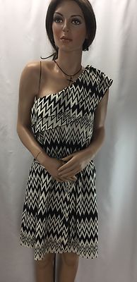 Only Blue Behaviour Zig Zag One Shoulder Short Dress UK40 USA L MMT160321/MB3