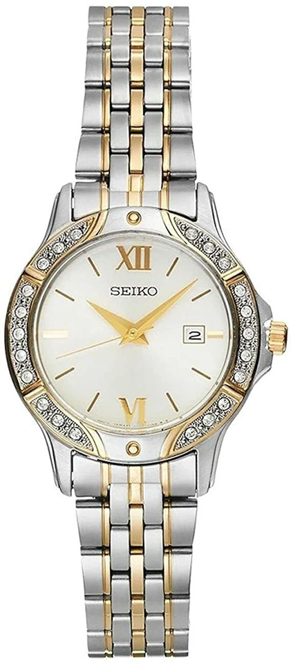 Seiko SUR864 Gold & Silver Tone Stainless Steel Swarovski Crystal Watch $260