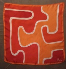 Vintage Vera 1970  s Silk Pumpkin Orange White Vera Neumann Scarf 22.5  X 23  