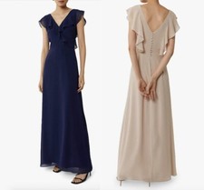 WAREHOUSE Frill Wrap Bridesmaid, Party Dress, Navy Mink Color Sizes 6 to 18