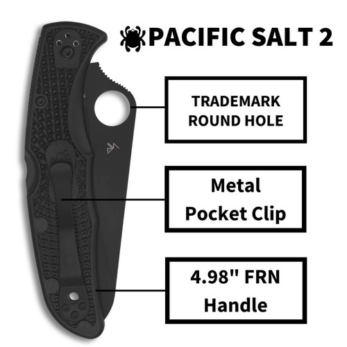 Spyderco Pacific Salt 2 Lightweight Folding Knife w/3.78" Blk H-1 Steel C91SBBK2 - Picture 4 of 6