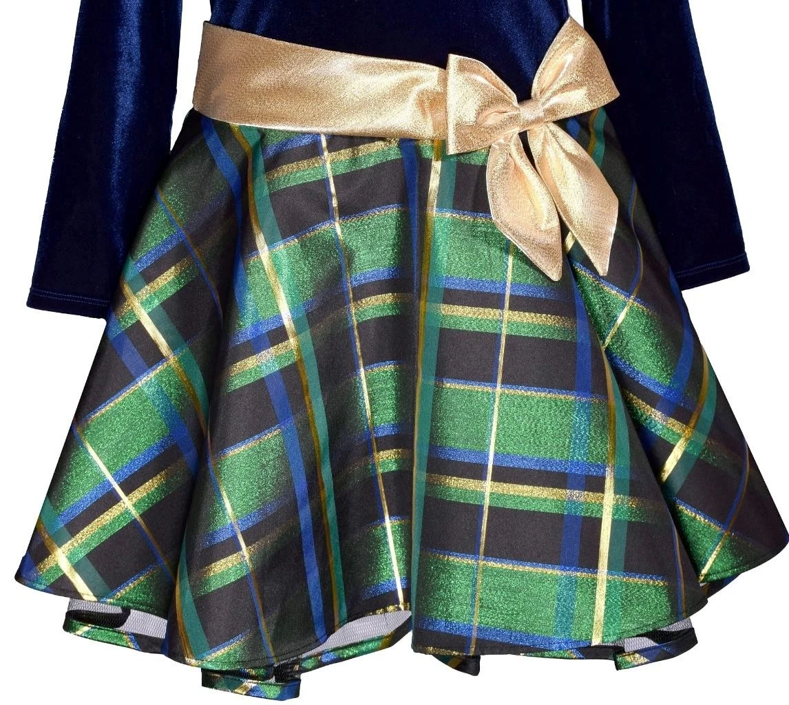 NEW Bonnie Jean Girls Size 12 "BLUE GREEN GOLD BOW" Christmas Hipster Dress NWT