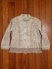 Flashback Vintage Boho Womens M Embroidered Beaded Jacket Crochet Floral Sequins