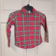 Tommy Bahama Boys Button Front Shirt Size Small 5/6 Red Green Plaid