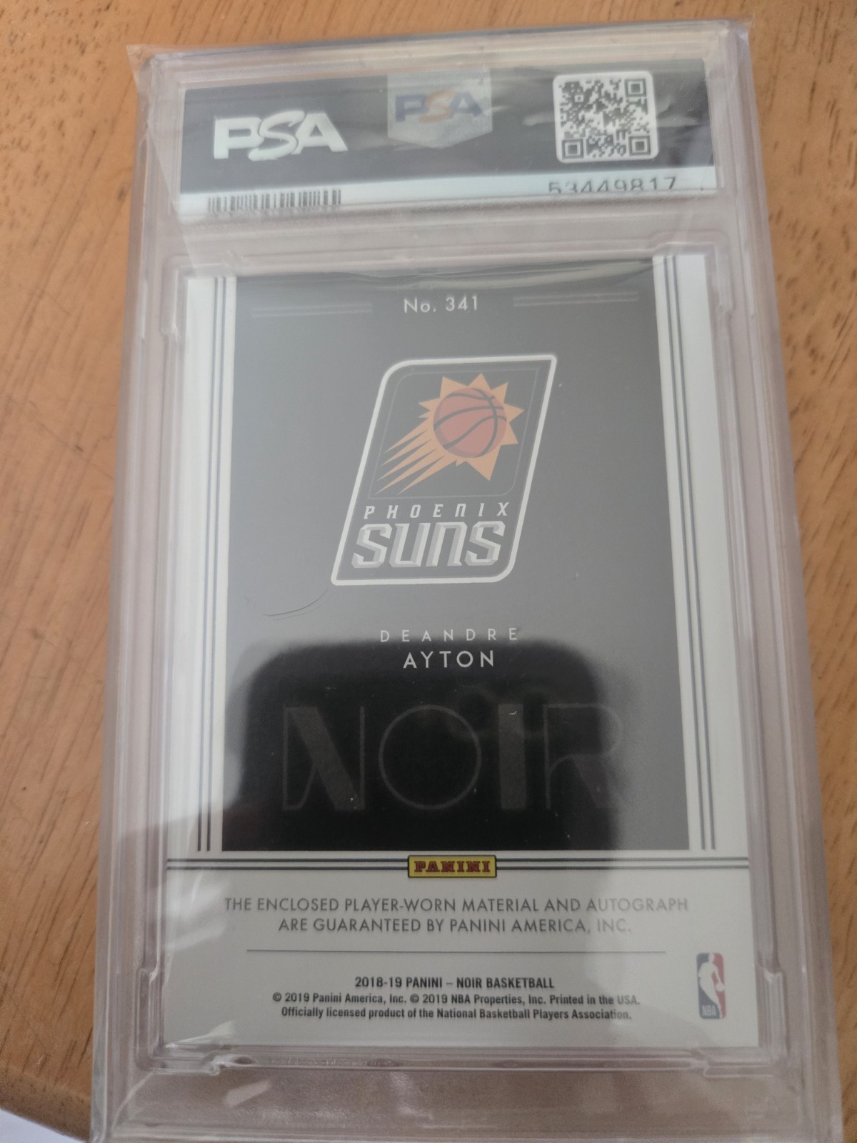 2018-19 Panini Noir Rookie Patch Auto Color DeAndre Ayton RPA RC /99 PSA 8 NM-MT view 3