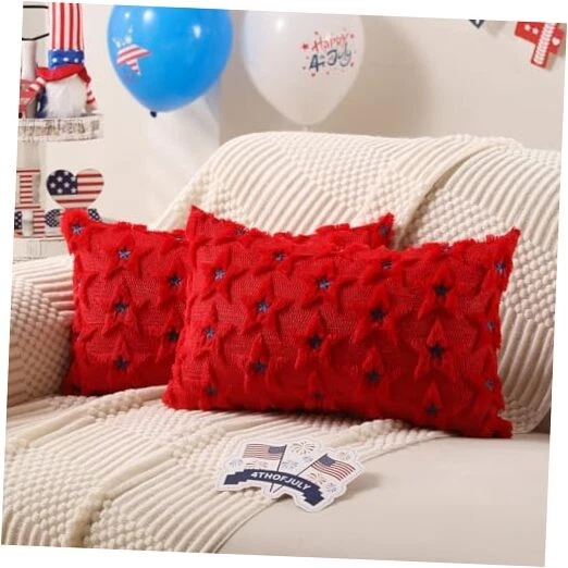 4th of July Pillow Covers 12x20 inch Set of 2 20" x 12" (Pack of 2) Red Blue