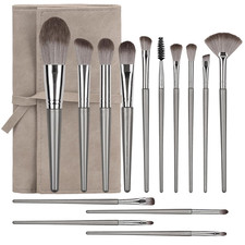 14-Piece Professional Makeup Brush Set with PU Bag - Grayish