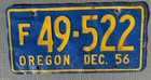 Vintage 56 Farm License Plate 1956 Oregon F 49-522 Blue Yellow — photo 1
