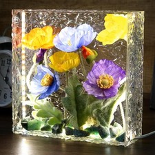 SMUK Handmade LED Flower Lamp - 3-Way Dimmable Night Light in Acrylic Box