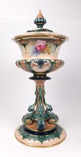 ROYAL WORCESTER HADLEY PEDESTAL VASE & COVER HAND PAINTED WITH FLOWERS c. 1907