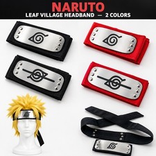 Naruto Leaf Village Headband Forehead Protector Cosplay Accessory in Black/Red