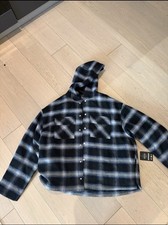 Represent Men's Hooded Lined Check Wool Overshirt Jacket Button XL
