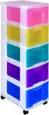 Image of Really Useful Box Plastic Storage Unit 5 x 12 Litre Clear Frame Rainbow Drawers