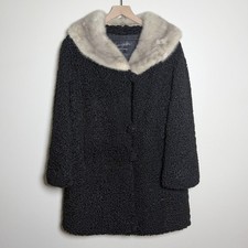 Eatons of Canada Vintage Persian Lamb Fur Coat Mink Collar Black 1017 Size 16