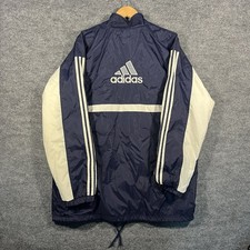 Vintage 90s Adidas Full Zip Windbreaker Jacket Mens Large Blue Striped RARE