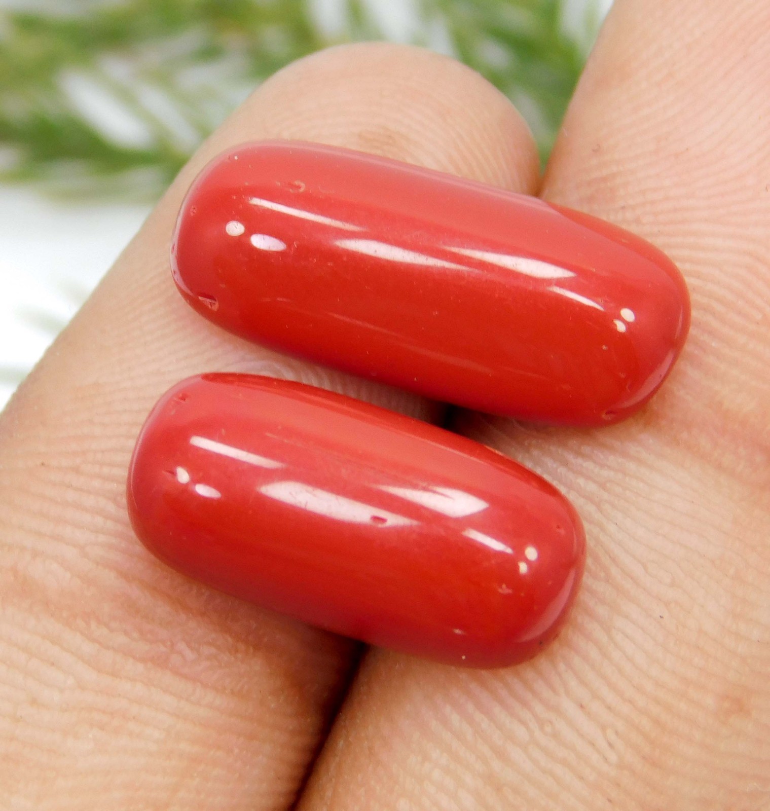 Natural Moonga Pair 11.25 Ct – Italian Red Coral Trillion Cabochon for Mars