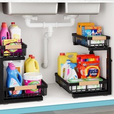 Under Sink Storage Metal 2 Packs 2 Tier Under Sink Organiser, Sliding Kitchen St