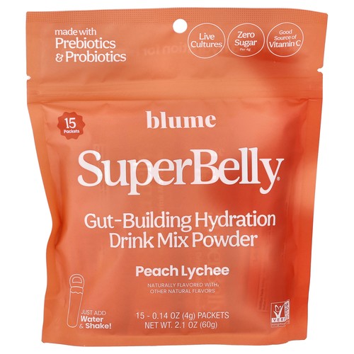 SuperBelly®, Peach Lychee, 15 Packets, 0.14 oz (4 g) Each