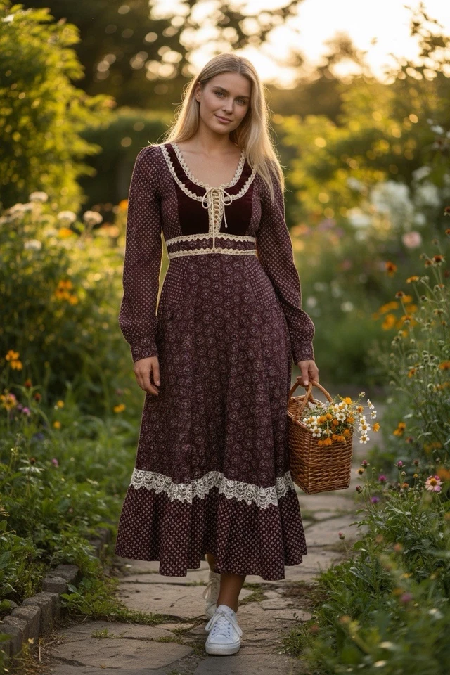 Vestido Gunne Sax By Jessica San Francisco Pradera Talla 9 Corsé Línea A Bolsillos Foto 3 de 4