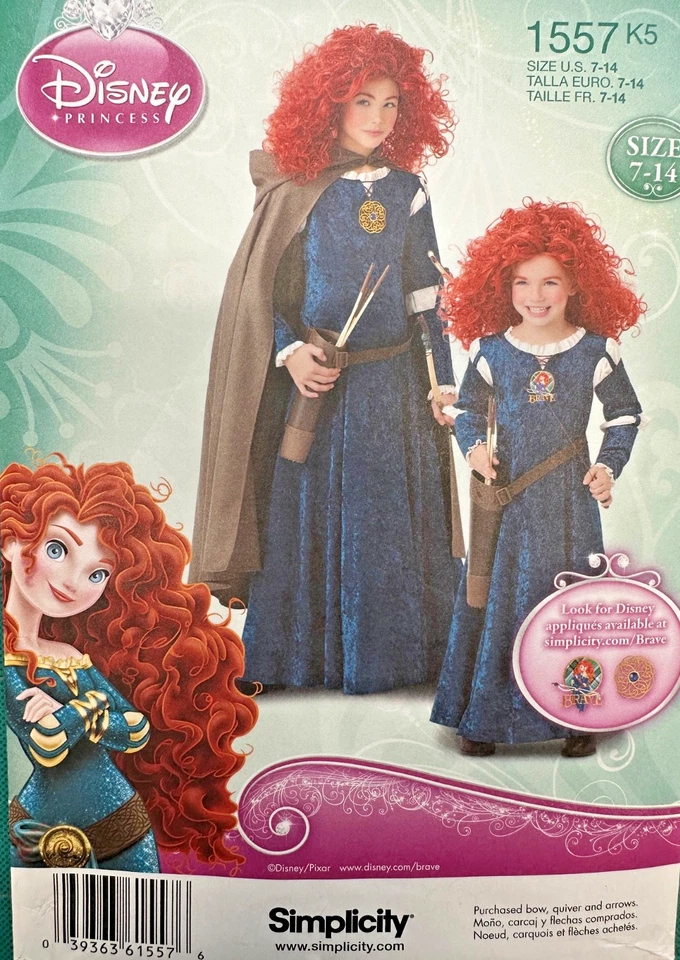 DISNEY BRAVE Merida Costume DRESS Pattern Princess Simplicity 1557 Girls Sz7-14 - Image 2 of 4