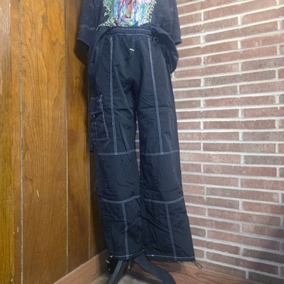 EPTM Contrast Stitch Nylon Cargo Parachute Pants Black Streetwear Baggy Small