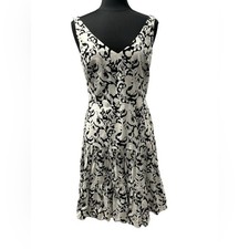 Chaps Women's  Black/White Sleeveless Cotton Midi Dress-size 8