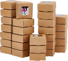 60 Pack Square Clear Window Box, Brown Kraft Paper Container Party Favor Packagi