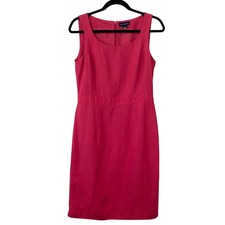 Vintage Ann Taylor Minimalistic Pink Shift Linen-Blend Double-Lined Work Dress-8