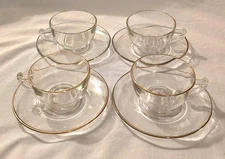 Vintage Duralex Fleur Gold Rim Punch Cups & Saucers Set of 4 – 1960s-70s France