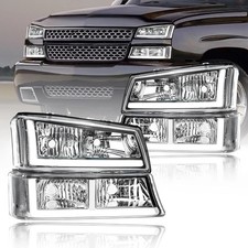 For 2003-2006 Chevy Silverado 1500-3500 Chrome Headlights Headlamps w/ LED DRL