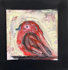 Vermillion Flycatcher Bird Painting Original 4x4 Pink Mini Animal Wall Art