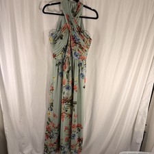 Eliza J Midi Dress Women's 6 Green Floral Zip Back Sleeveless Cross Strap Padded