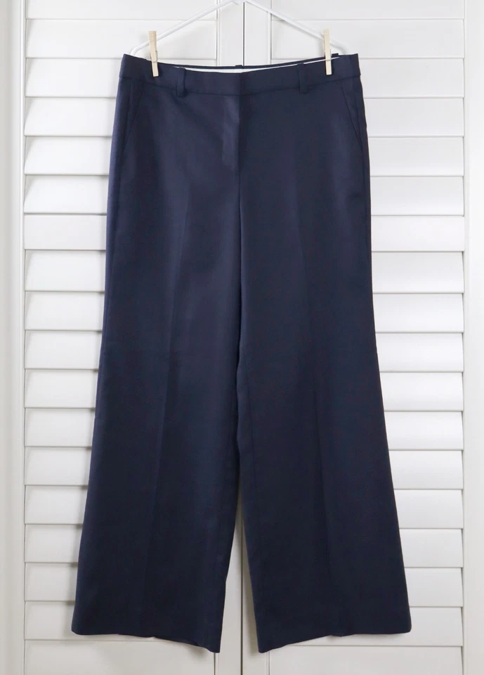 J.CREW $168 Solid Navy Carolina Flare Pants in Stretch Linen Blend Size 14 - Image 2 of 4