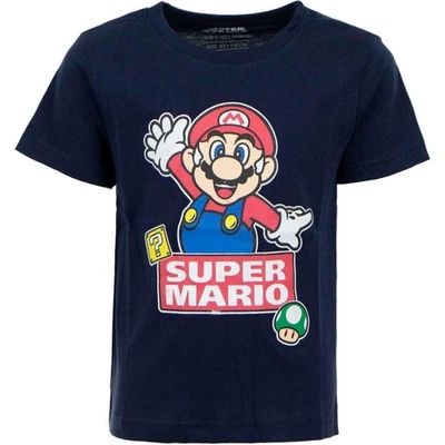SUPER MARIO Kinder T-Shirt dunkelblau kurzarm Baumwolle Gr. 98 104 - Bild 1 von 2