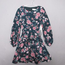 Eliza J Dress Plus 16 Green Pink Floral Long Sleeve Belted Cottage Core Mini NWT