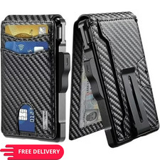 Men's Slim PopUp Bifold Carbon Fiber Wallet, RFID Blocking, Money Clip, Men Gift