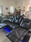 Black Faux Leather 3-Seat Reclining Sofa Console Cup Holders LED Lighting — photo 1