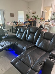 Black Faux Leather 3-Seat Reclining Sofa Console Cup Holders LED Lighting