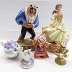 Vintage Disney Beauty and the Beast Ceramic Figurines Lot Belle w/Gem Base!!