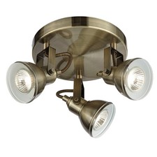 3 Lights Antique Brass Adjustable Ceiling Fitting Spotlights with Round Plate