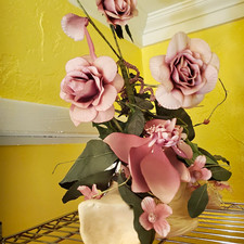 Artificial Pink  Green Rose Arrangement  Centerpiece in Container